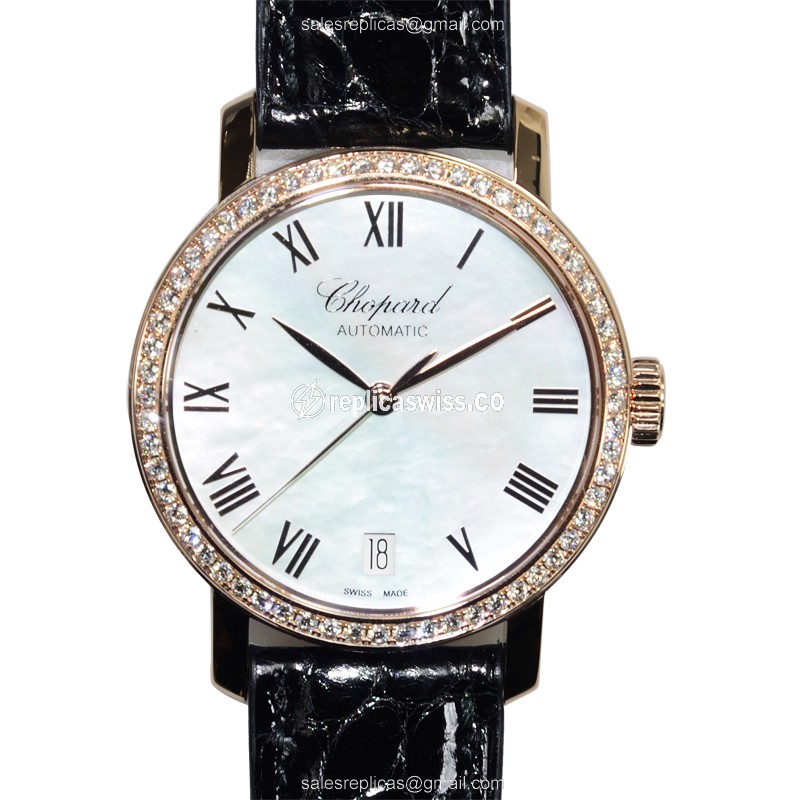 Chopard Classic Replica - Automatic 18kt Rose Gold - White Dial - Black Alligator Strap